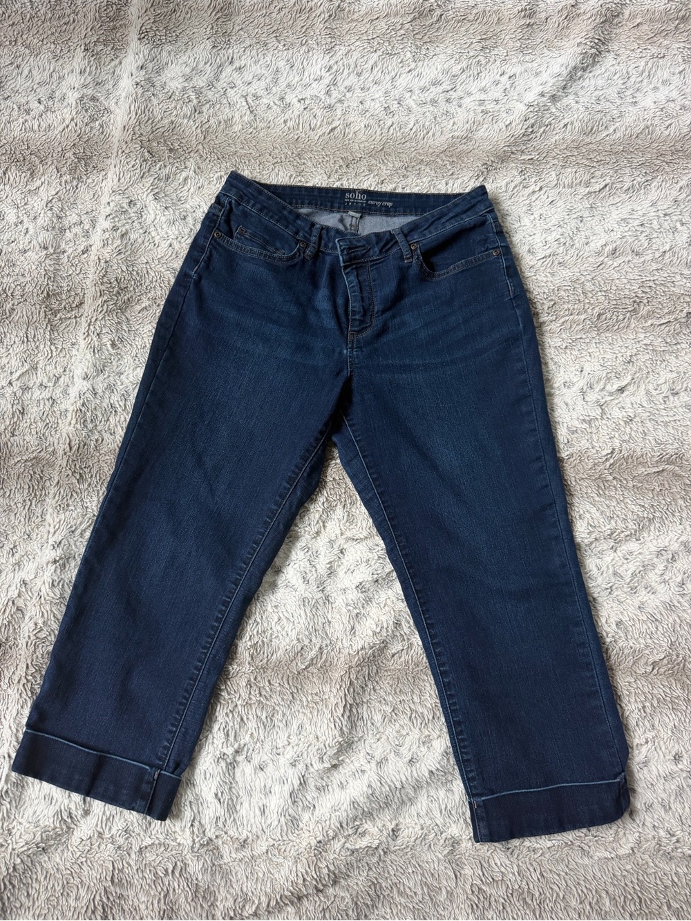 New York & Company Dark Navy Cropped Jeans with Cuffed Hem